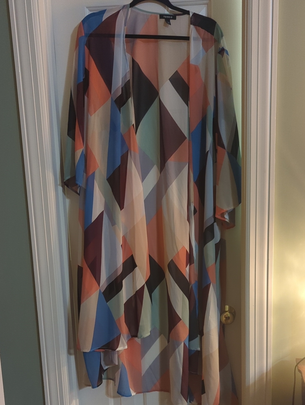 Torrid Coral, Blue & Mint Geometric Asymmetrical Kimono